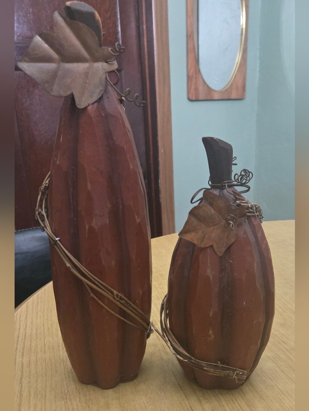 Rustic Wooden Pumpkin Home Accents - Set of 2